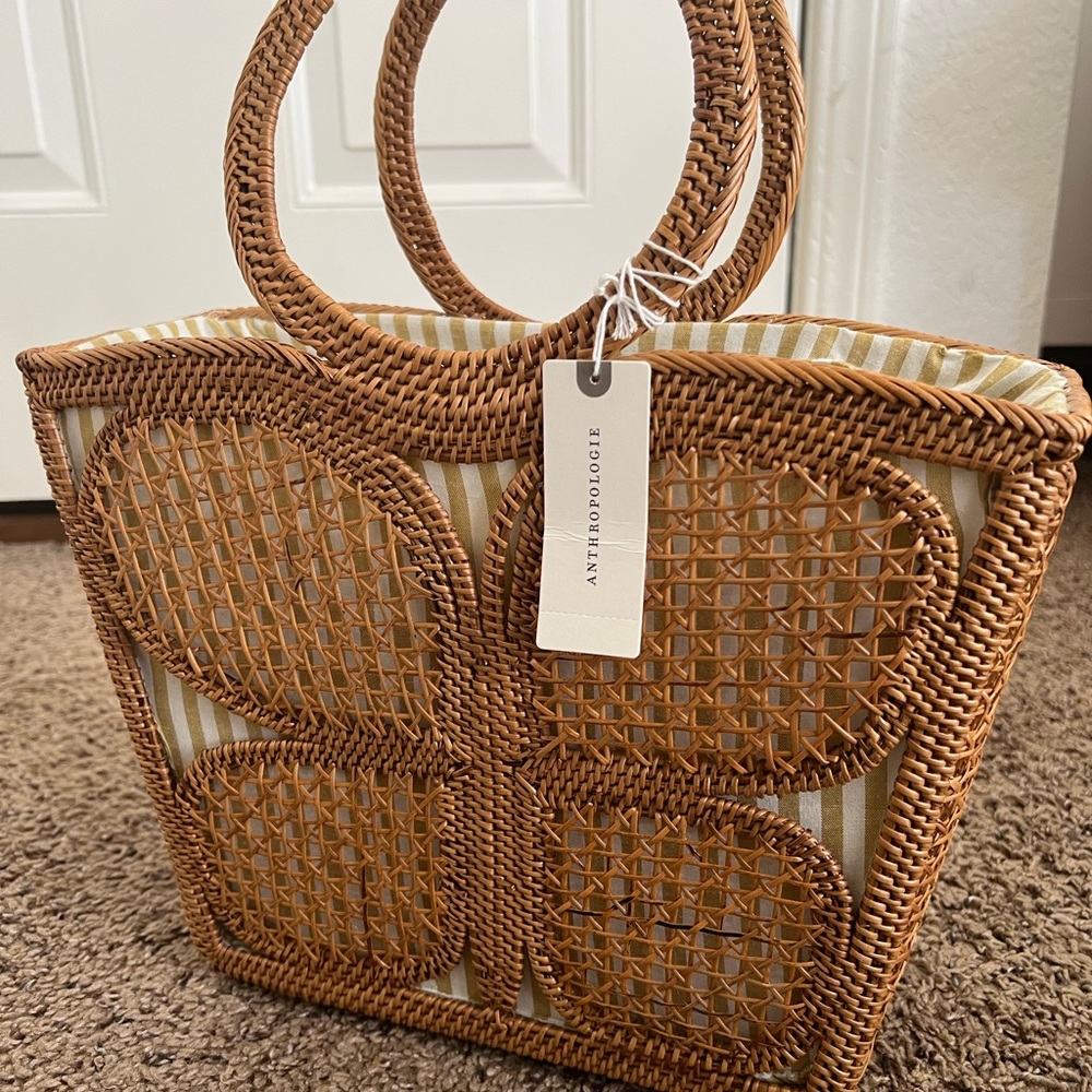 Anthropologie butterfly satchel rattan bag